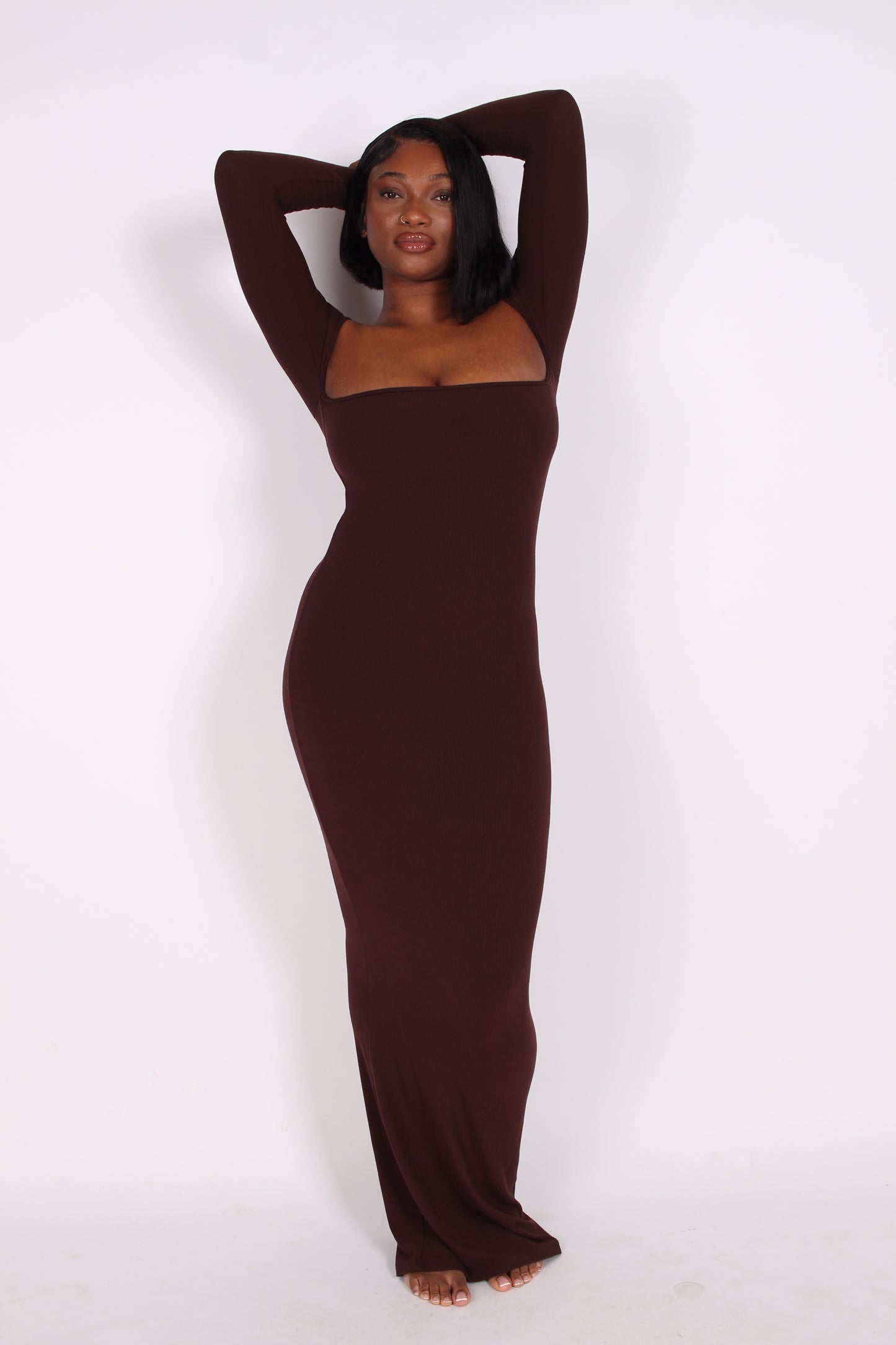 Built- in Shapewear Long Sleeve Maxi Lounge Dress