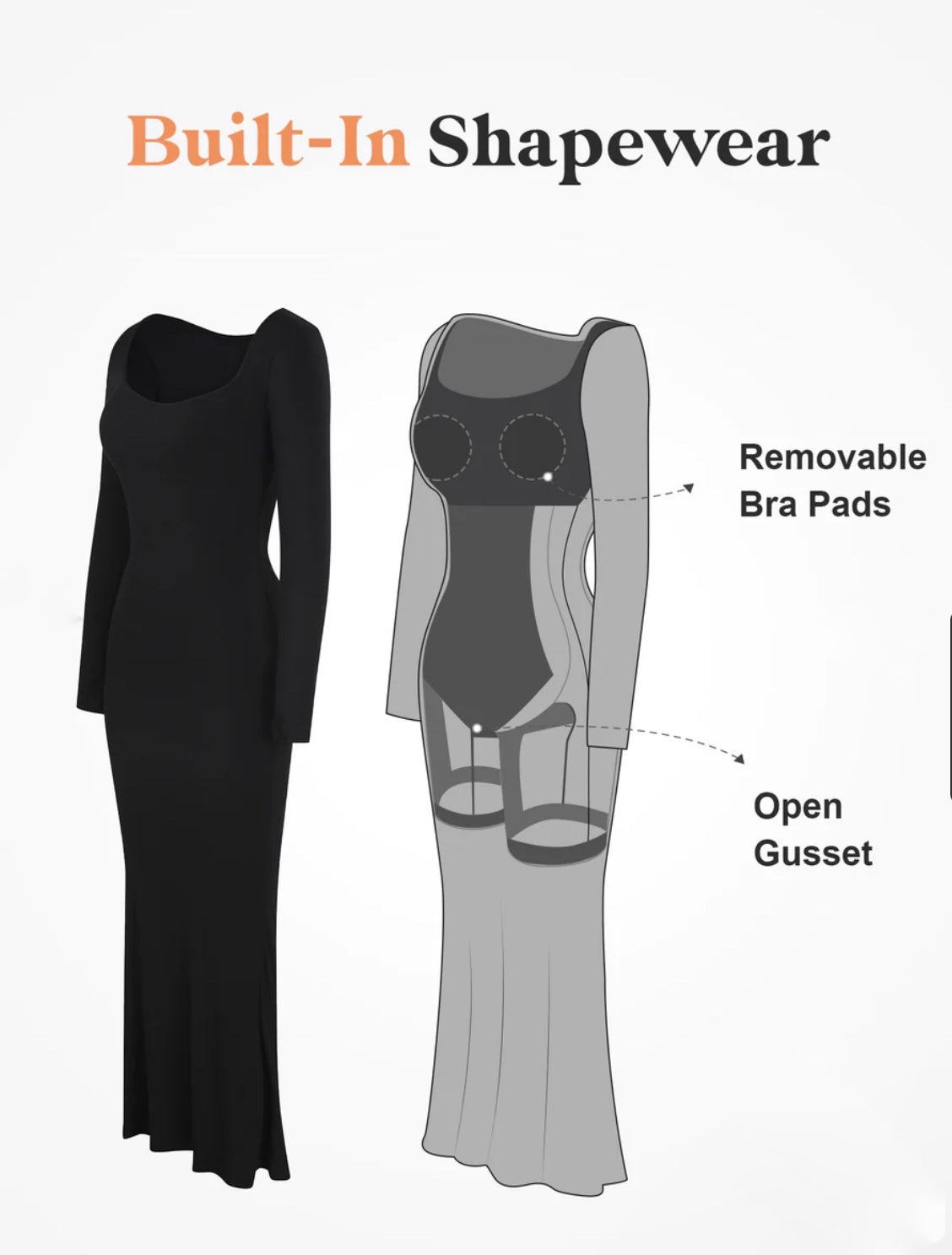 Built- in Shapewear Long Sleeve Maxi Lounge Dress