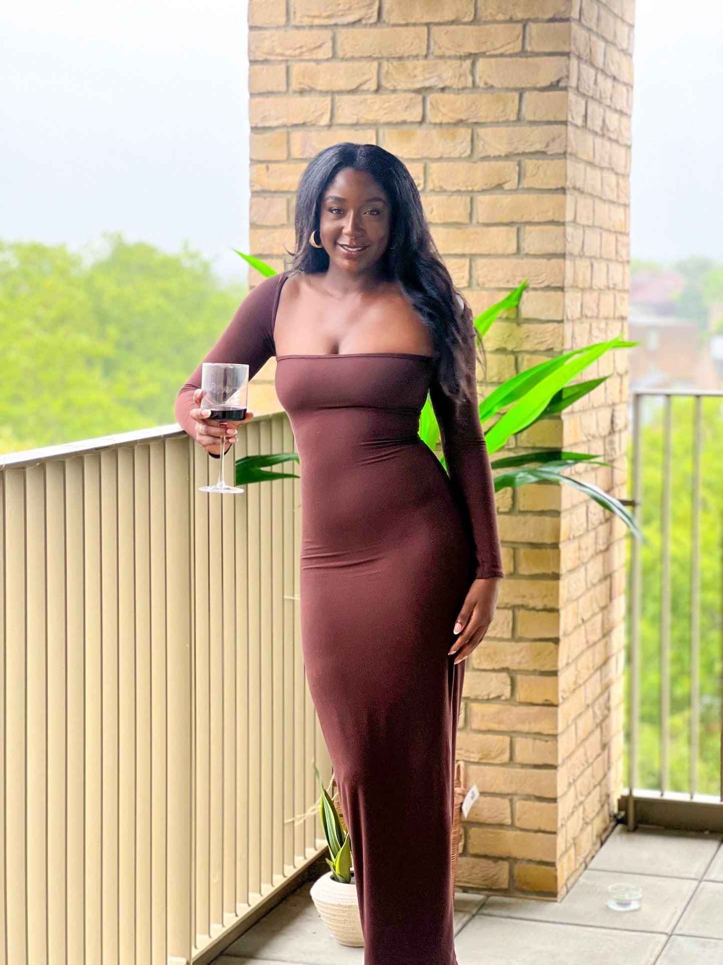 Built- in Shapewear Long Sleeve Maxi Lounge Dress