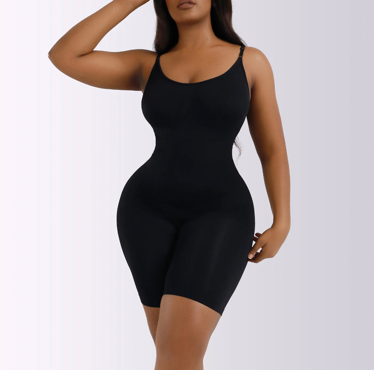Shapewear Sculpting Mid Thigh Bodysuit With Open Gusset